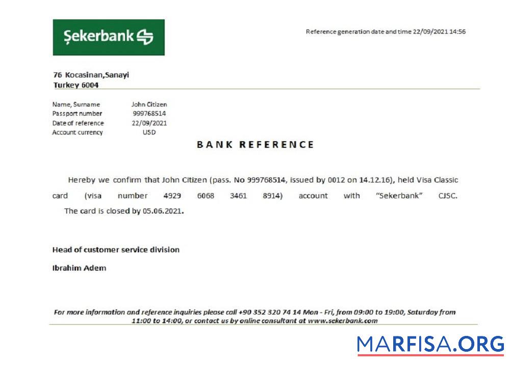 Downloadable Turkey Sekerbank closure reference example